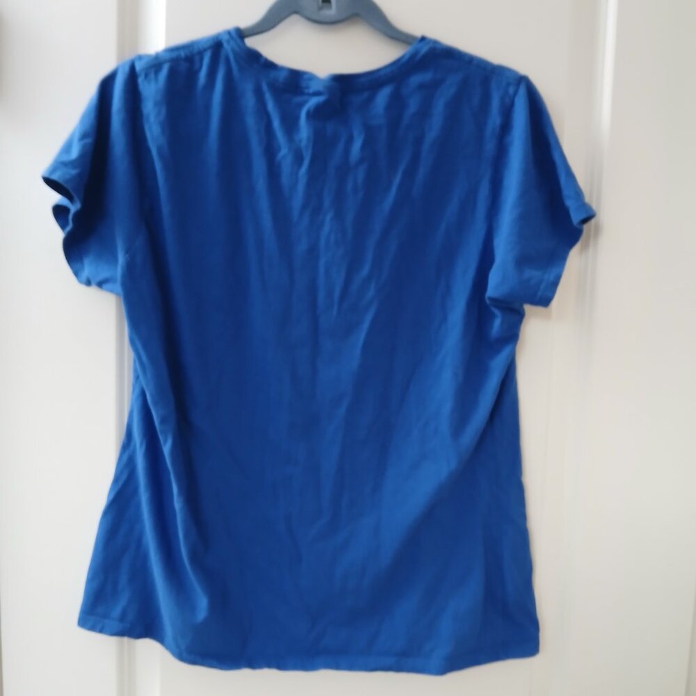 Women's Short Sleeve Blue Cat Graphic Large Tee - Picture 6 of 8